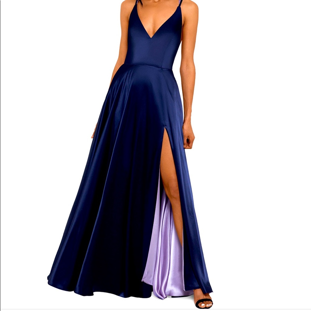 Betsy & Adam- Tricolor Tie back satin gown MSRP $269